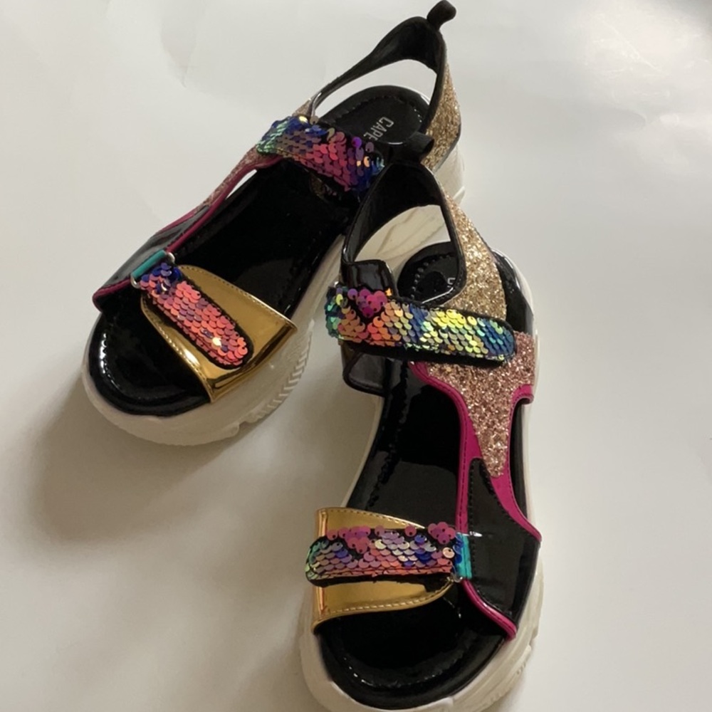Cape Robbin Multi-Color Sequin & Glitter Platform Sandals